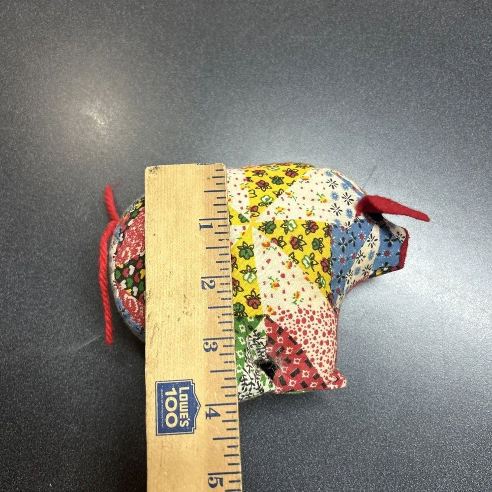 Vintage 70s Handmade Quilted Animal Pig Multicolored Soft Boho MCM Decor